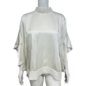 FENDI White Satin Choker Neck Bow Cady Flutter Sleeve Top Blouse Size 46 US 10